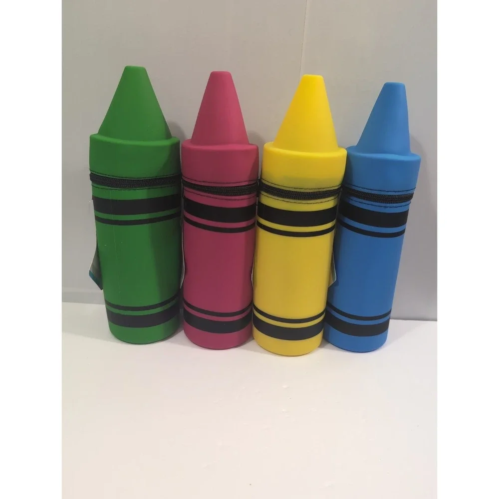 New Crayon Shaped Zipper Silicone Pencil Pen Crayons Pouch Set Of 4